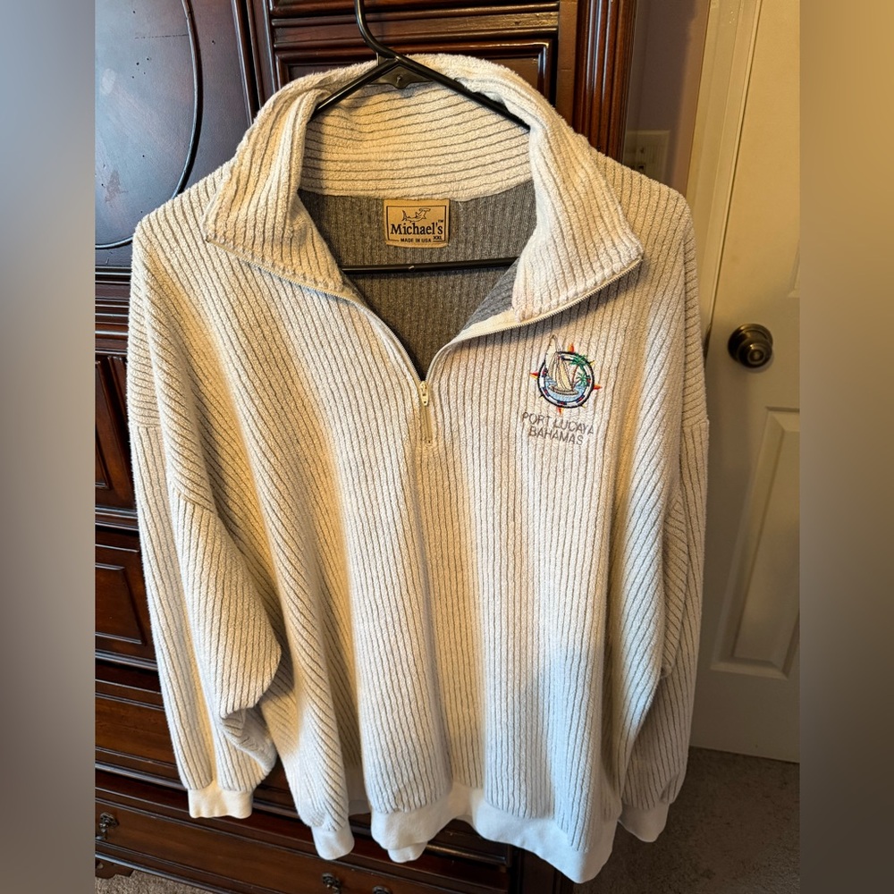 Michaels Cream and Gray Quarter-Zip Pullover Size XXL